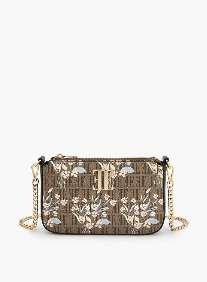 ELLE Floral Monogram Print Crossbody Bag With Chain Strap